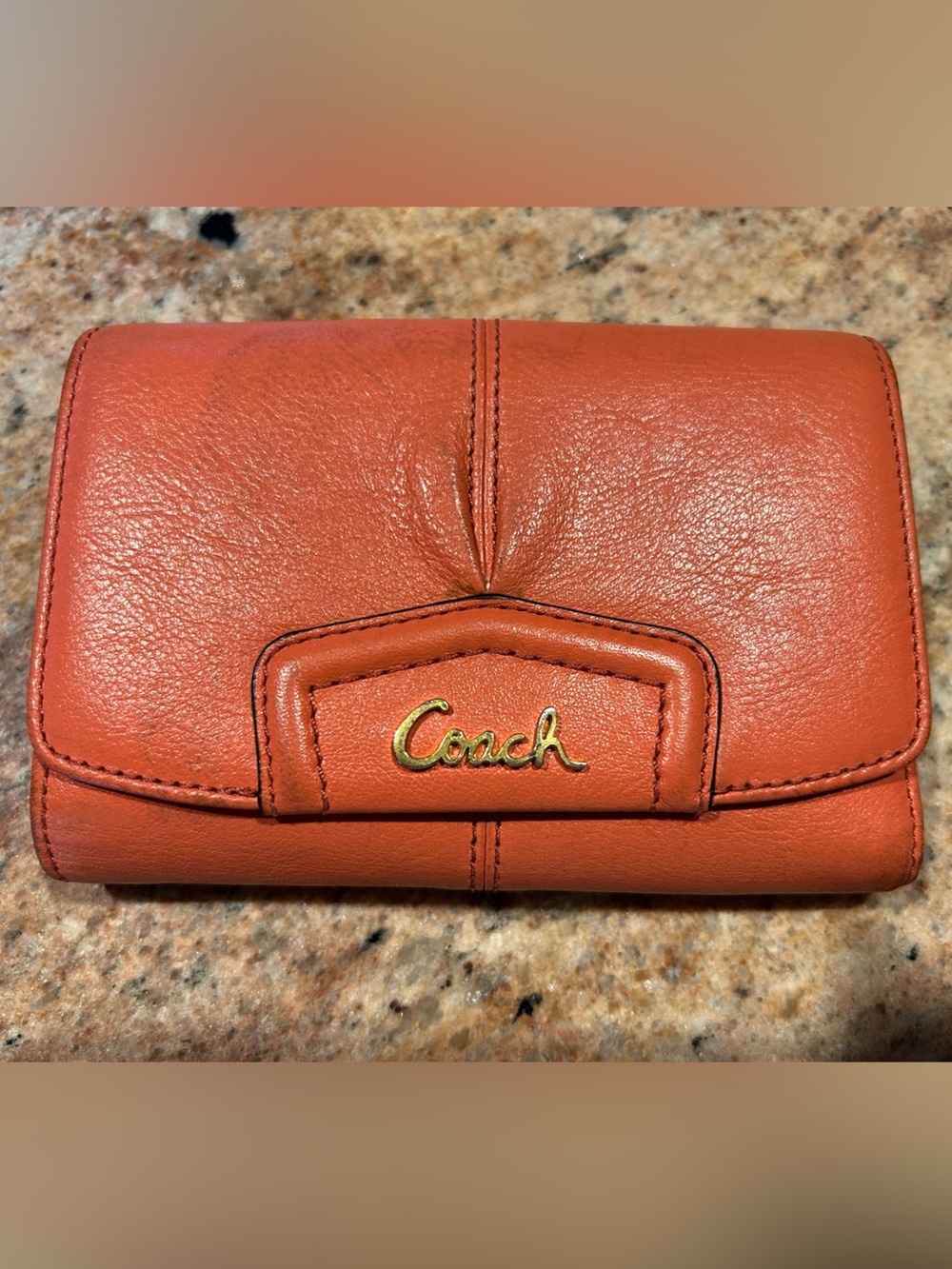 Coach Ashley Leather Compact Clutch Wallet Style #F748068 in Coral Tearose
5.75”